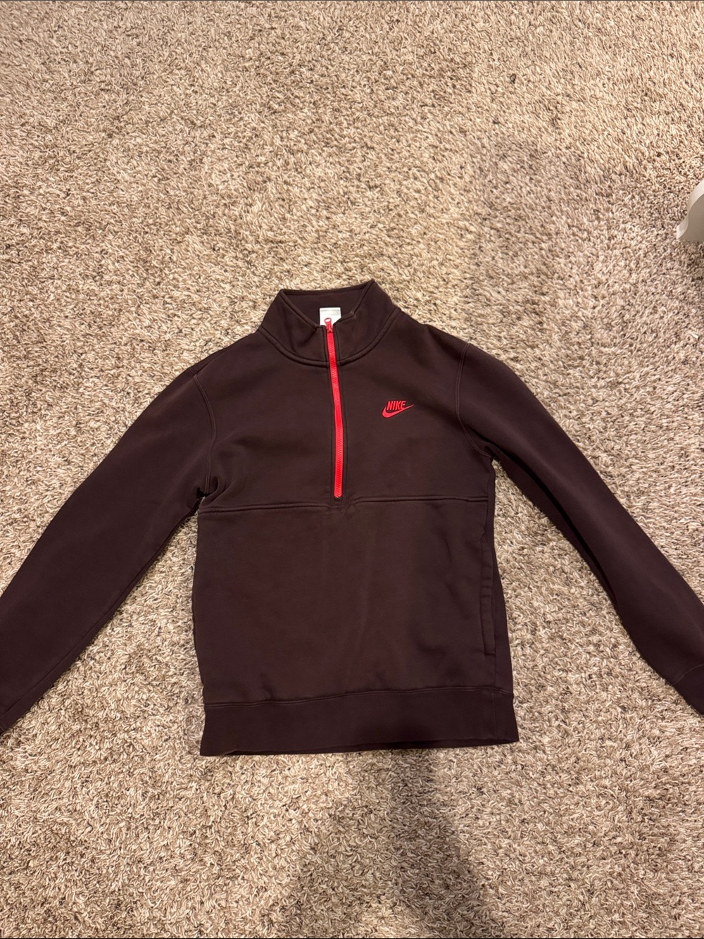 Nike Men’s Brown Half-Zip Pullover with Red Zip